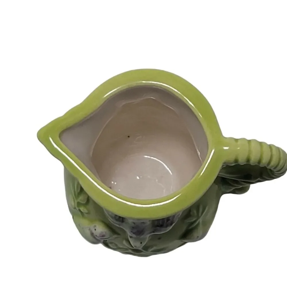 Italian Creamer Mini Ceramic Stoneware Lime Green Small Jug Pitcher With 3D Bird